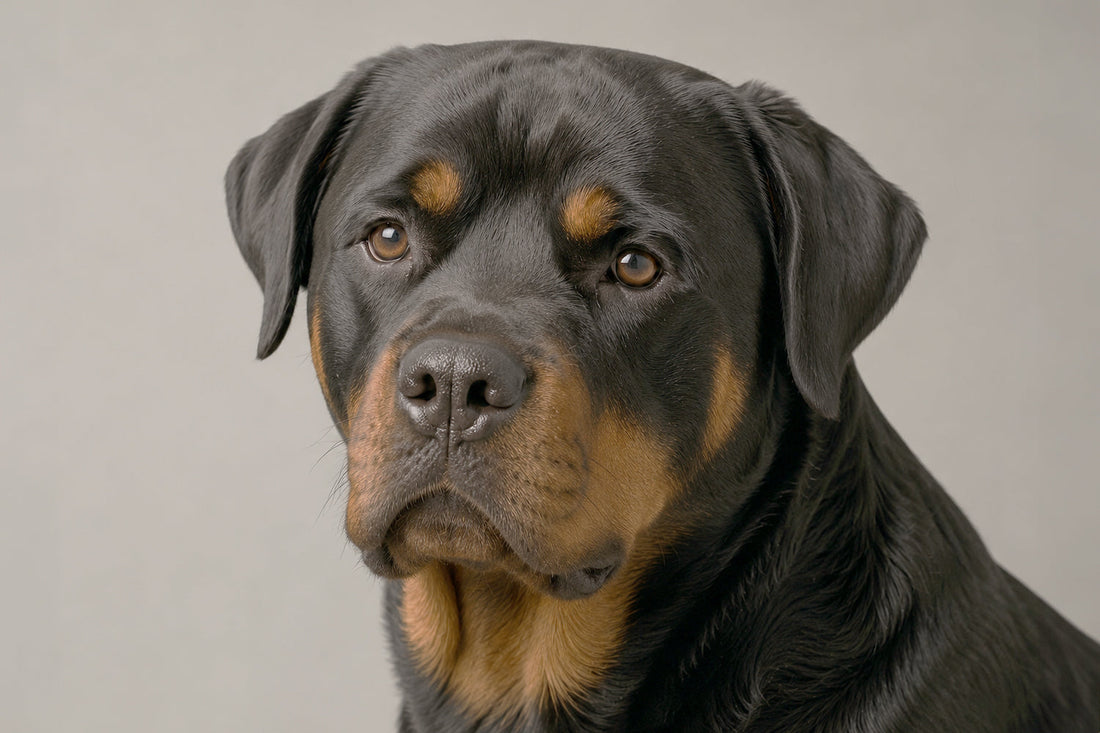 Perro de raza grande en posición tranquila y amigable