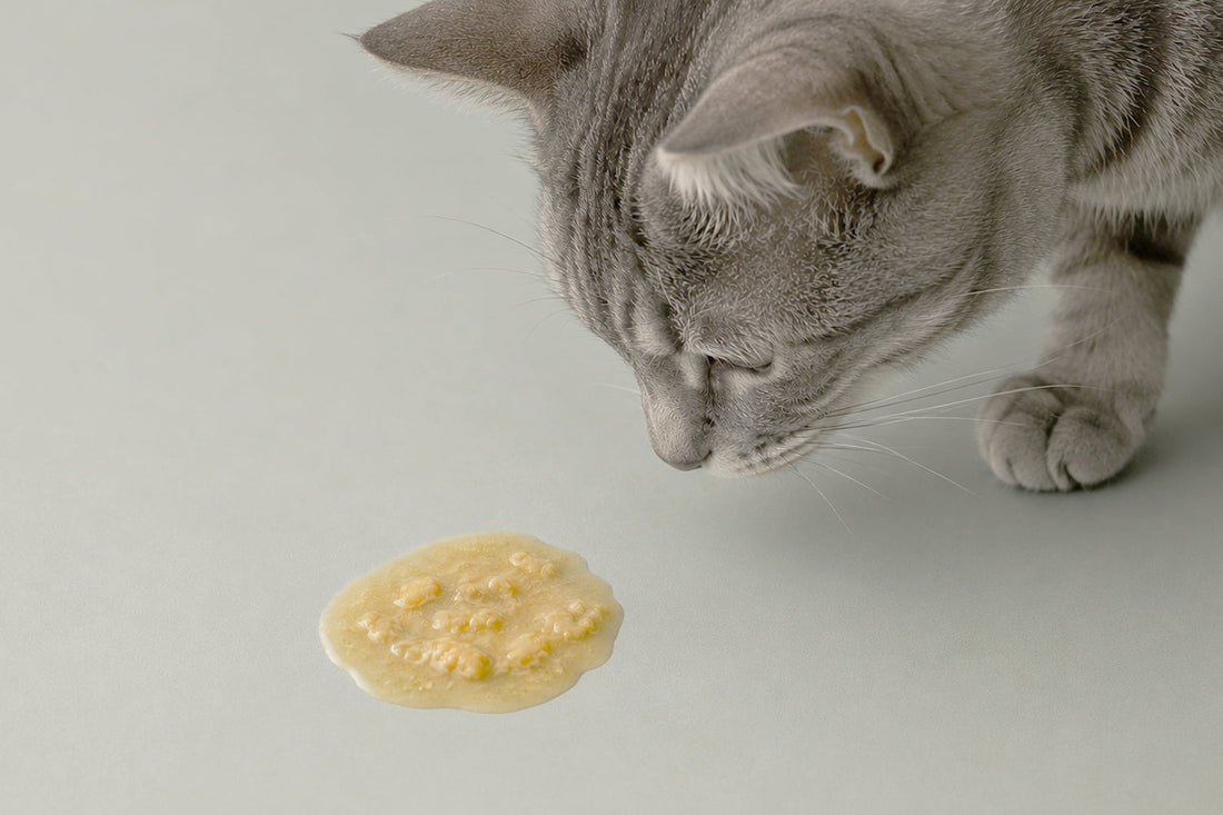 Gato vomitando pienso en la casa
