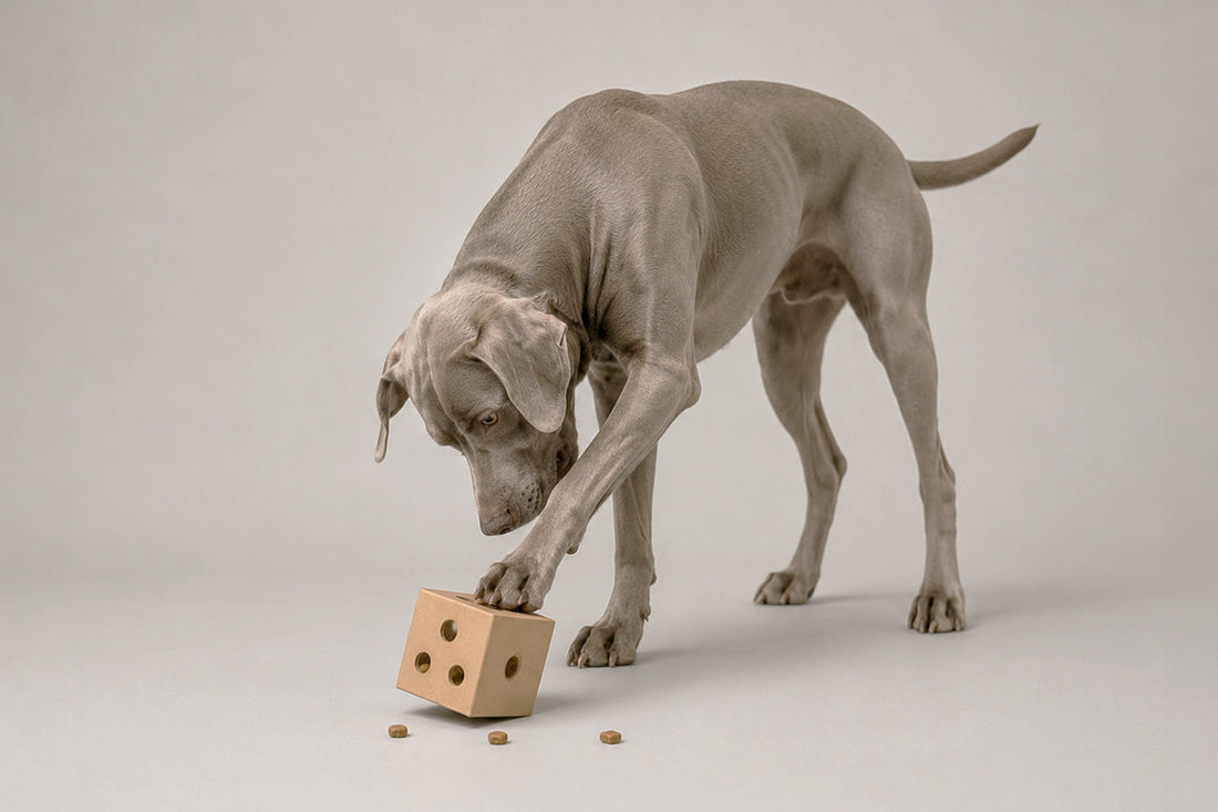 Perro jugando con juguete de estimulación mental