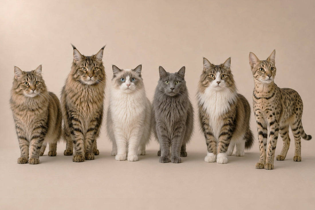 Gatos grandes de diferentes razas posando, mostrando su impresionante tamaño