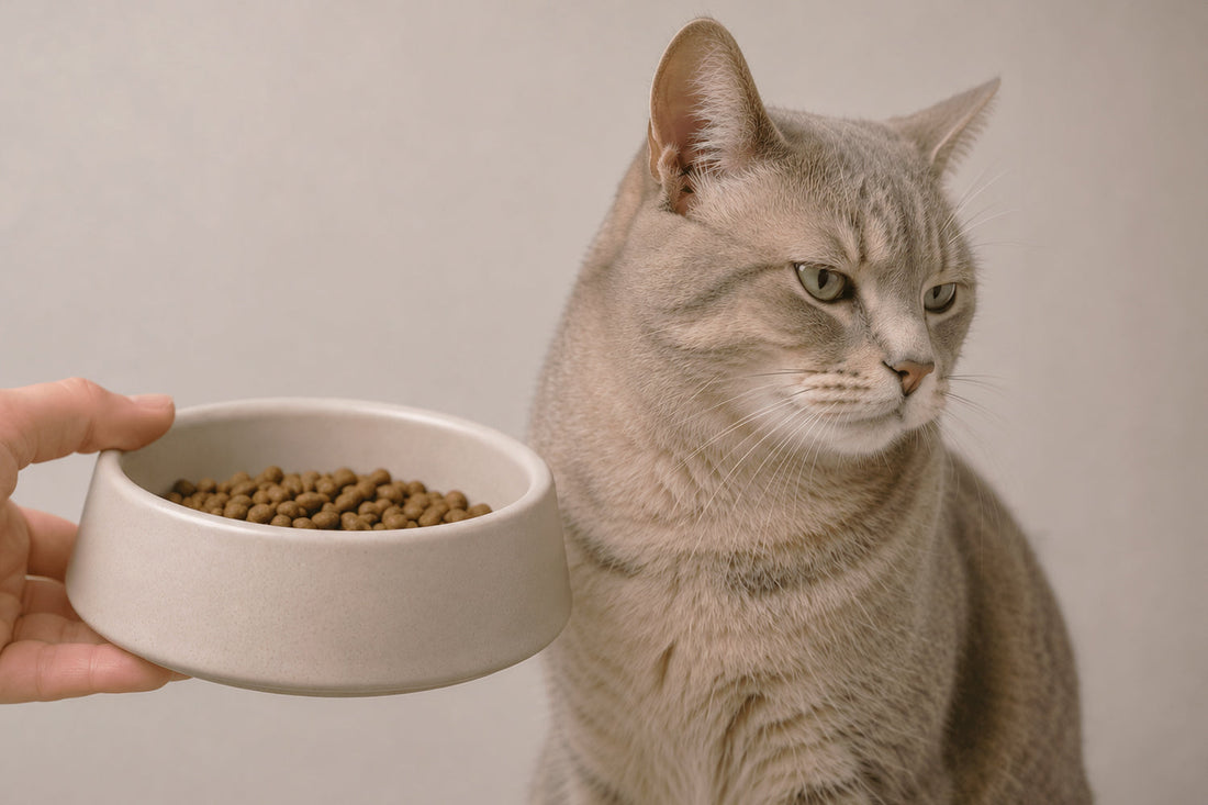 Gato rechazando comida en el cuenco