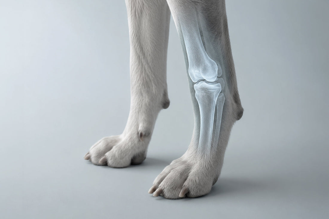 Perro senior en movimiento recibiendo suplemento de glucosamina y condroitina