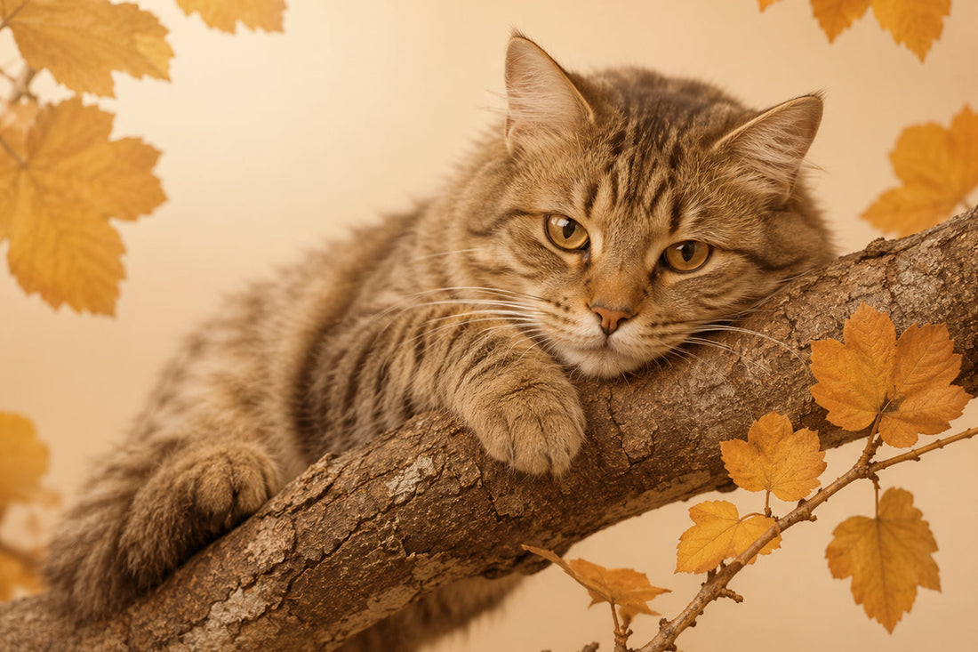 Gato acurrucado en una manta durante los meses de otoño e invierno