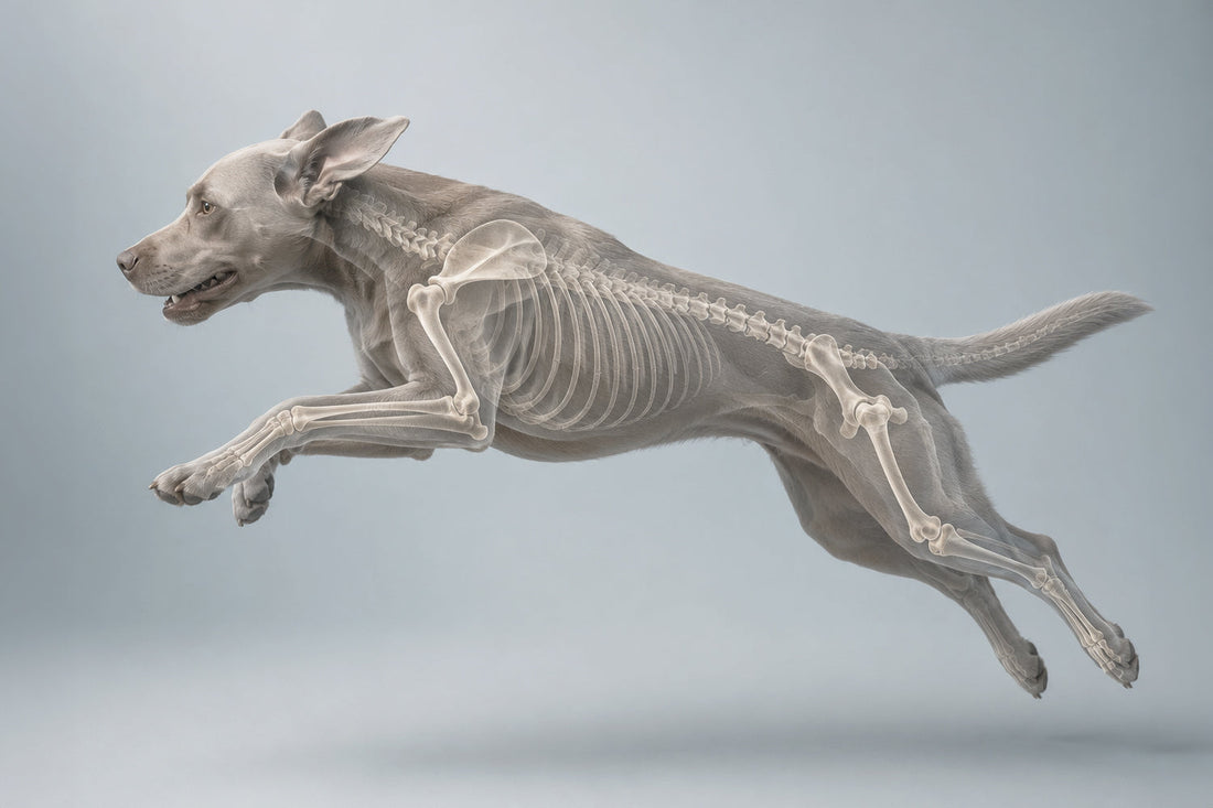 Perro adulto comiendo de un cuenco, representando la importancia del calcio en su nutrición