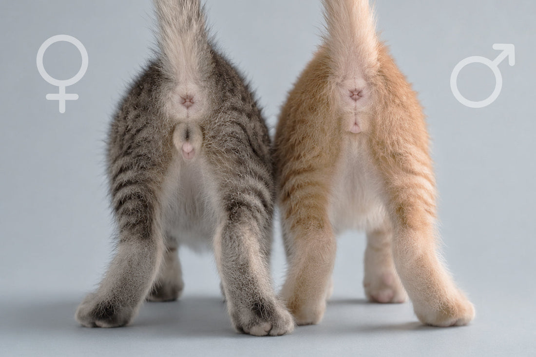 Gatito pequeño en brazos para identificar sexo