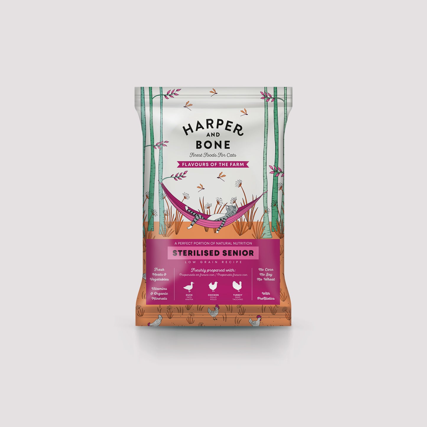 Sobre muestra Harper & Bone Sterilised Senior Cat Flavours of the farm de 70g
